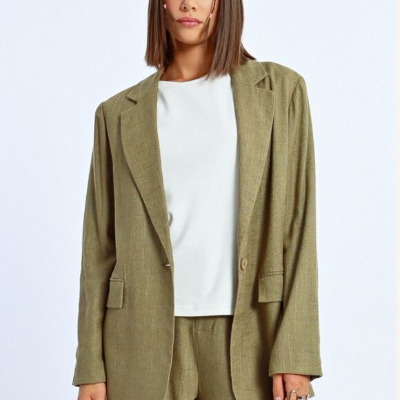 Linen Khaki Olive Blazer - Picture 6 of 10